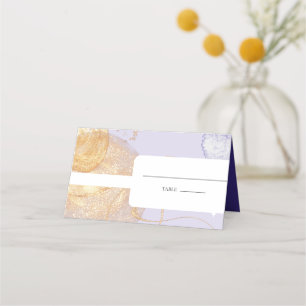 Luxury Purple & Golden Abstract Wedding Place Card