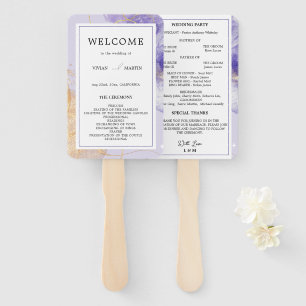 Luxury Purple & Golden Abstract Wedding Program Hand Fan