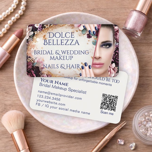 Luxury Purple Ivory Floral Bridal Makeup Artist Business Card (Creator Uploaded)