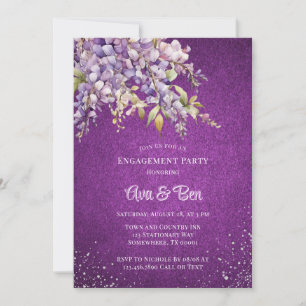 Luxury Purple Lavender Wisteria Glitter Engagement Invitation