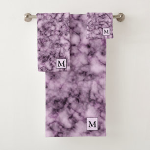 Luxury Purple Marble Monogrammed Bath Towel Set