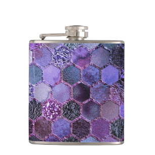 Luxury Purple Metal Foil Glitter honeycomb pattern Hip Flask
