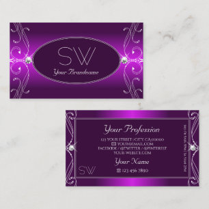 Luxury Purple Ombre Ornate Sparkle Jewels Initials Business Card
