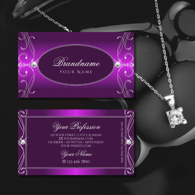 Luxury Purple Ombre Ornate Sparkle Jewels Stylish Business Card (Creator Uploaded)
