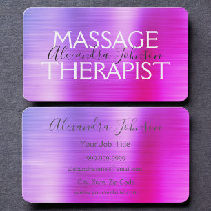 Luxury Purple Pink Brushed Metal Massage Therapy Business Card