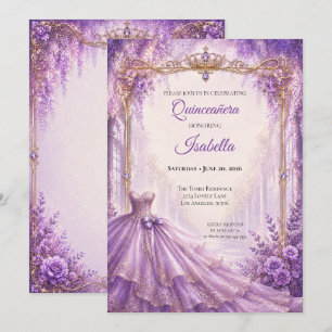 Luxury Purple Princess Quinceañera Invitation