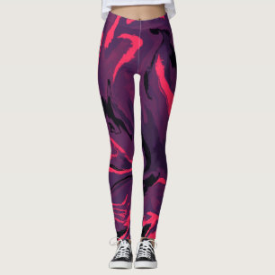 Luxury Purple Red Black Watercolor Abstract Magic Leggings