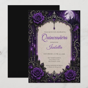 Luxury Purple Rhinestones Princess Quinceañera Invitation