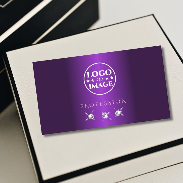 Luxury Purple Rose Gold Sparkle Diamonds with Logo Business Card (Creator Uploaded)