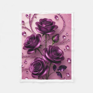Luxury Purple Roses and Sparkling Gems Fleece Blan Blanket