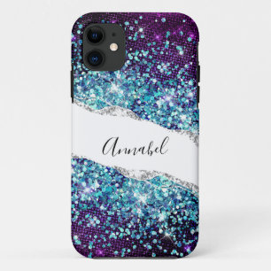 Luxury Purple Silver Agate & Blue Glitter Custom Case-Mate iPhone Case