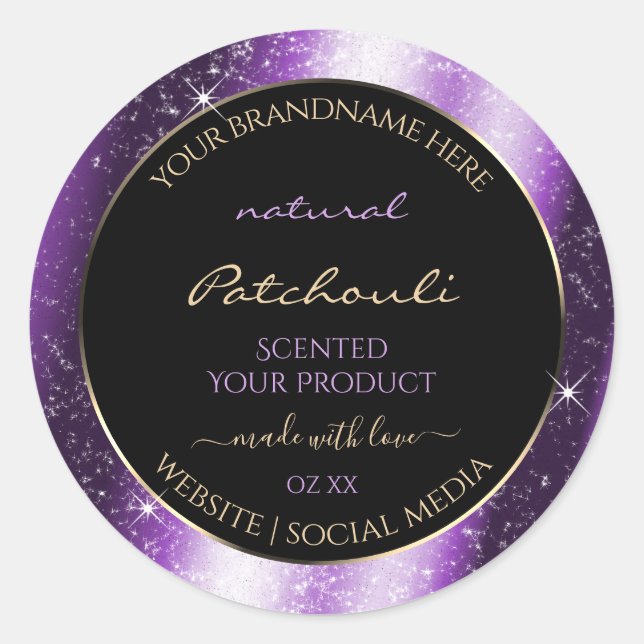 Luxury Purple Sparkle Glitter Frame Product Label (Front)