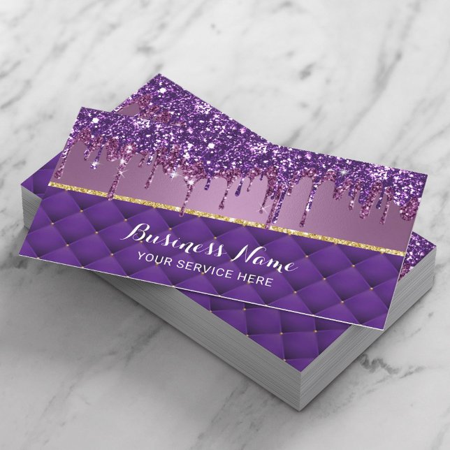 Luxury Purple Tufted Modern Glitter Drips Salon Business Card (Creator Uploaded)