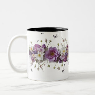 Luxury Purple White Botanical Butterfly Two-Tone  Coffee Mug