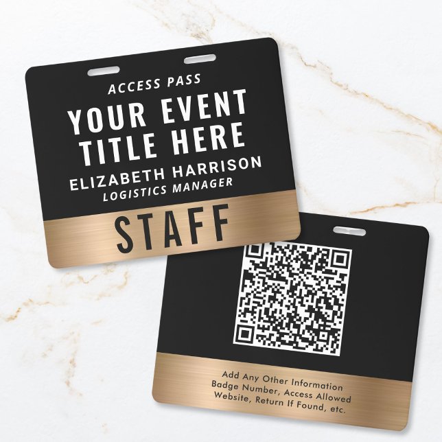 Luxury QR Code Black Gold Event Access Pass ID Badge (Luxury QR Code Black Gold Event Access Pass ID Badge)
