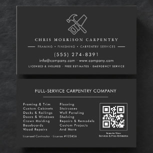 Luxury QR Code Carpenter Carpentry Black Silver Business Card