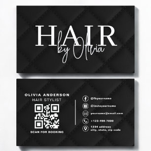 Luxury QR Code Hair Stylist Black Quilted Fabric Business Card