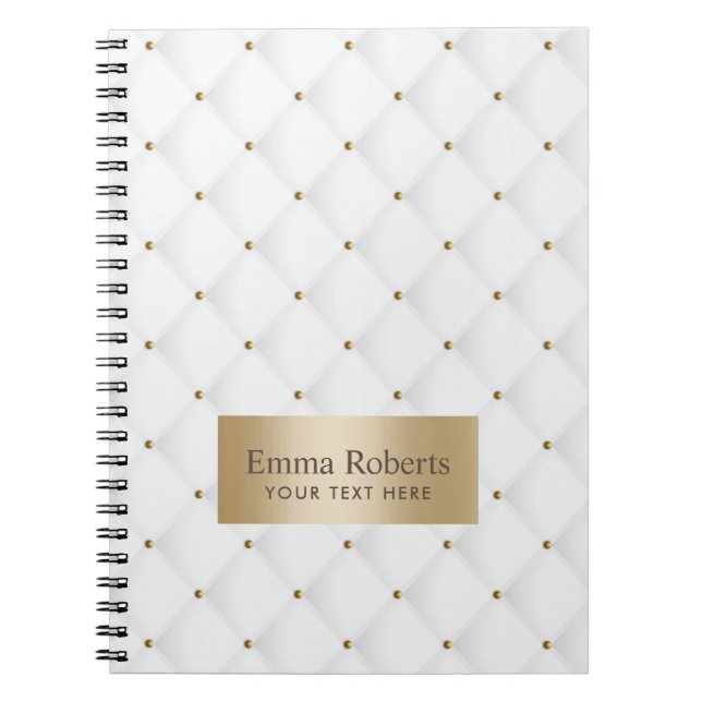 Luxury Quilted Moden Gold & White Spiral Notebook (Front)