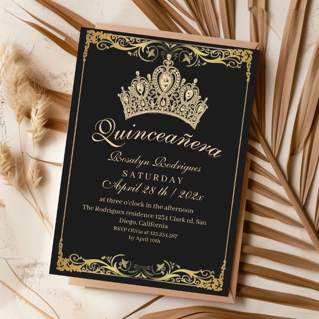 Luxury Quinceañera Gold Crown Beige Invitation (Creator Uploaded)