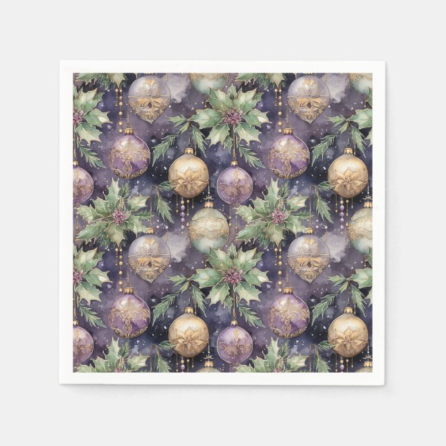 Luxury Radiance: Purple and Gold Christmas Splendo Napkin (Front)