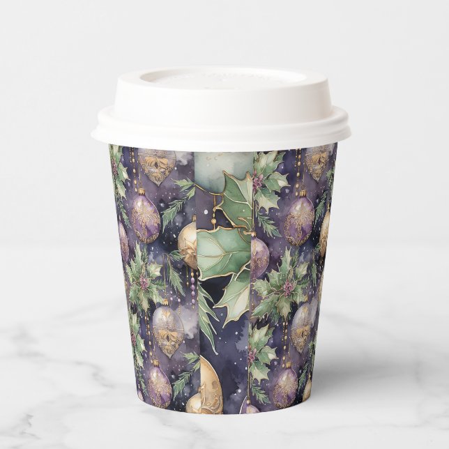 Luxury Radiance: Purple and Gold Christmas Splendo Paper Cups (Left)