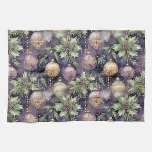 Luxury Radiance Purple and Gold Christmas Splendor Tea Towel