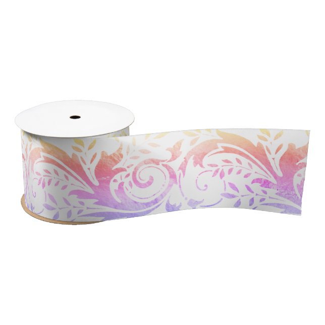 Luxury Rainbow Elegant Foil Ornate Floral Pattern Satin Ribbon (Spool)
