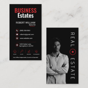 Luxury Real Estate Agent Advisor Black Red Photo  Business Card