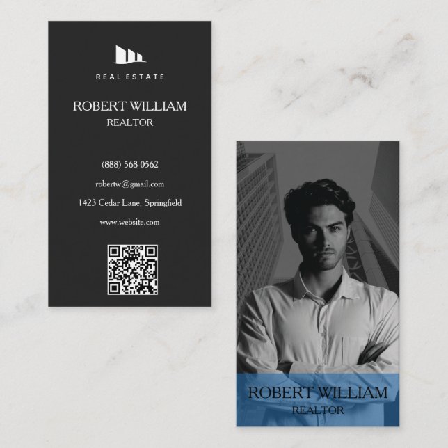 Luxury Real Estate Agent Advisor Vertical QR Code  Business Card (Front/Back)
