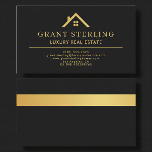Luxury Real Estate Agent Black Gold Metallic Business Card