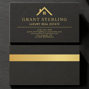 Luxury Real Estate Agent Black Gold Stone Business Card