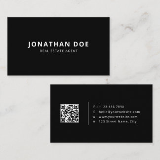 Luxury Real Estate Agent Elegant Black QR Code  Business Card