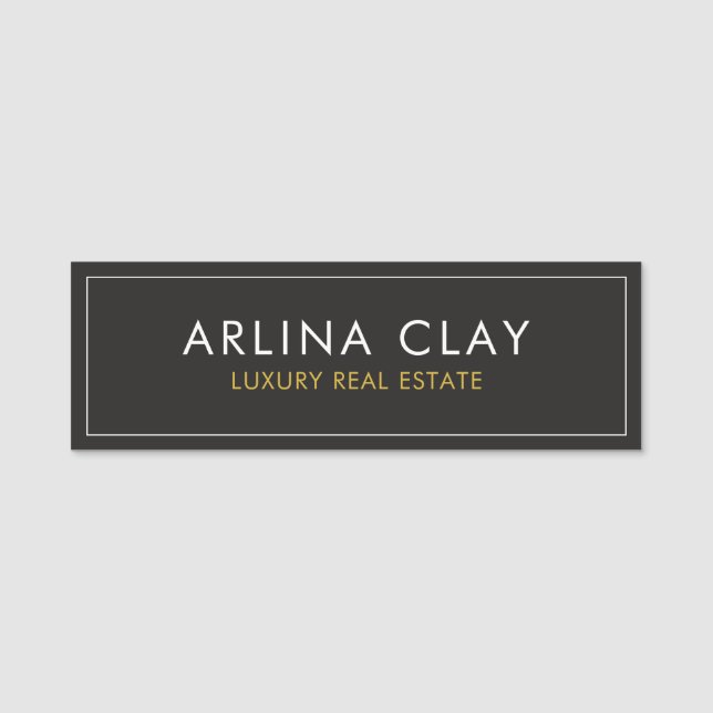 Luxury Real Estate Agent Name Tag Modern Black (Front)