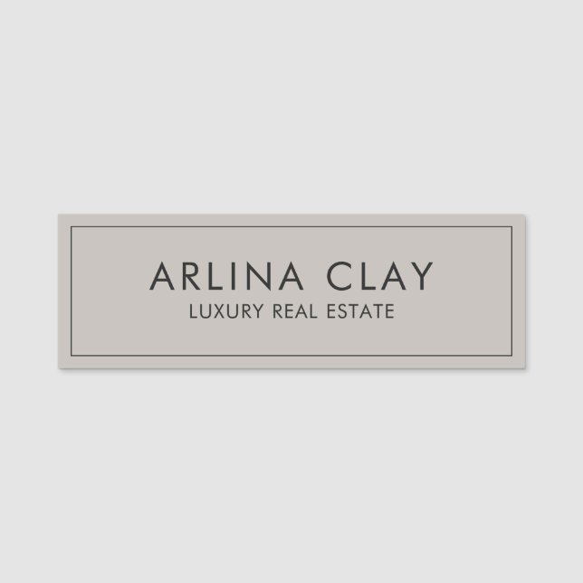 Luxury Real Estate Agent Name Tag Modern Greige (Front)