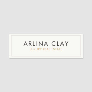 Luxury Real Estate Agent Name Tag Modern White