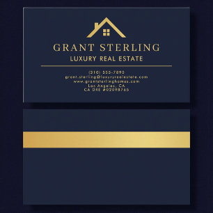 Luxury Real Estate Agent Navy Blue Gold Metallic Business Card