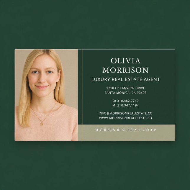 Luxury Real Estate Agent Photo Green Gold Business Card (Creator Uploaded)