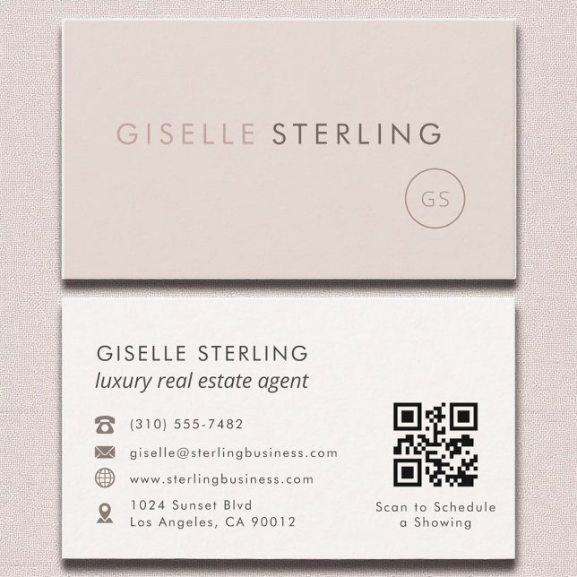 Luxury Real Estate Agent QR Code Blush Pink  Business Card (Creator Uploaded)