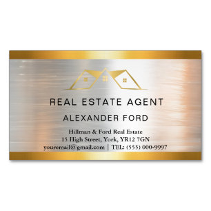 luxury Real Estate Agent silver Metallic Gold Magnetic Business Card