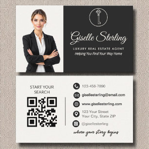 Luxury Real Estate Agent White Photo QR Code Business Card