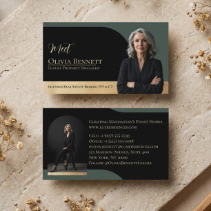 Luxury Real Estate Arch Frame Photo Black Gold Business Card