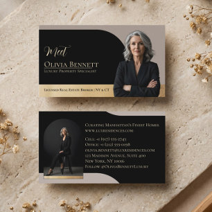 Luxury Real Estate Arch Frame Photo Black Gold Business Card