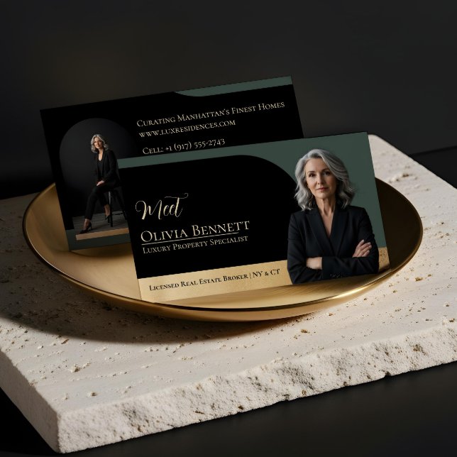 Luxury Real Estate Arch Frame Photo Black Gold Business Card (Luxury Real Estate Arch Frame Photo Black Gold Business Card)