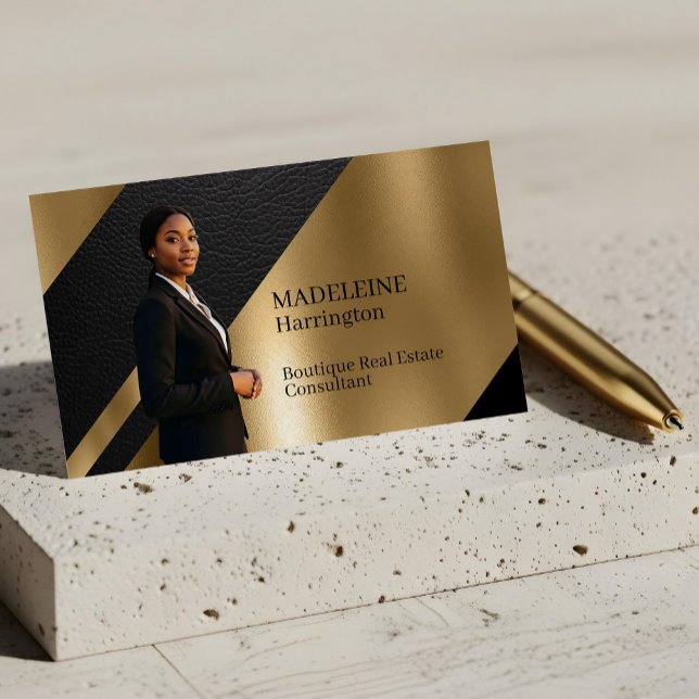 Luxury Real Estate Black & Gold Black Leather Luxe Business Card (Luxury Real Estate Black & Gold Black Leather Luxe Business Card)
