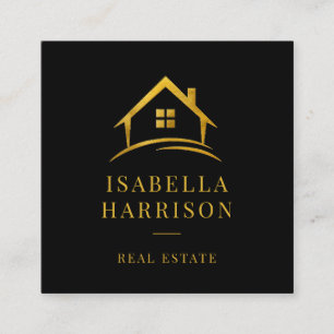 Luxury Real Estate Black Gold Logo Square Business Card