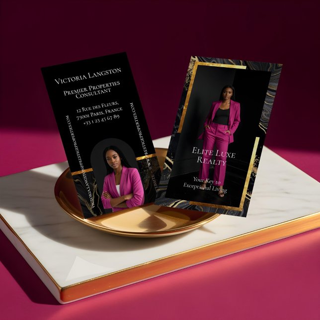 Luxury Real Estate Black Gold Marble Arch Photo Business Card (Luxury Real Estate Black Gold Marble Arch Photo Business Card)