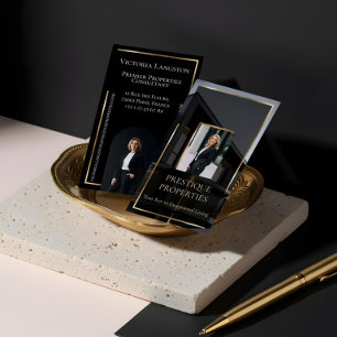 Luxury Real Estate Black Gold Photo Monogram Business Card