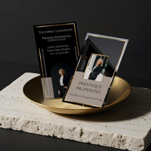 Luxury Real Estate Black Gold Photo Monogram Business Card