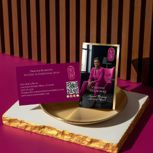 Luxury Real Estate Black Gold Pink Photo Monogram Business Card