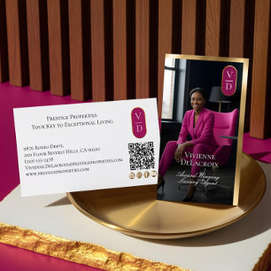 Luxury Real Estate Black Gold Pink Photo Monogram Business Card